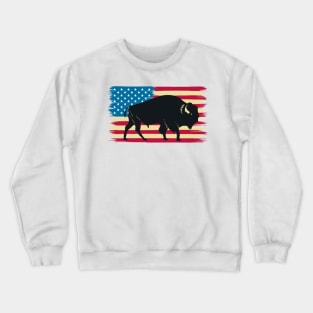 American Bison Buffalo Patriotic USA Flag Funny Buffalo Crewneck Sweatshirt